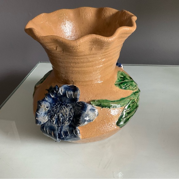 Studio Pottery Floral Vase With Flaw - Picture 2 of 7